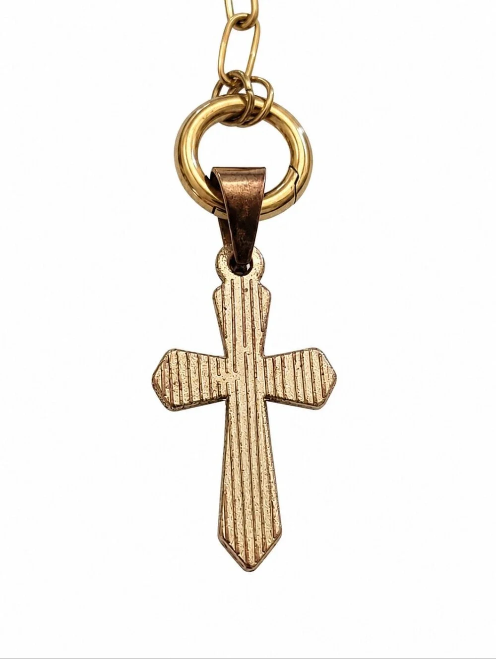 Gold Tone Cross Pendant + Plunder Paperclip Chain Necklace Christian Minimalist